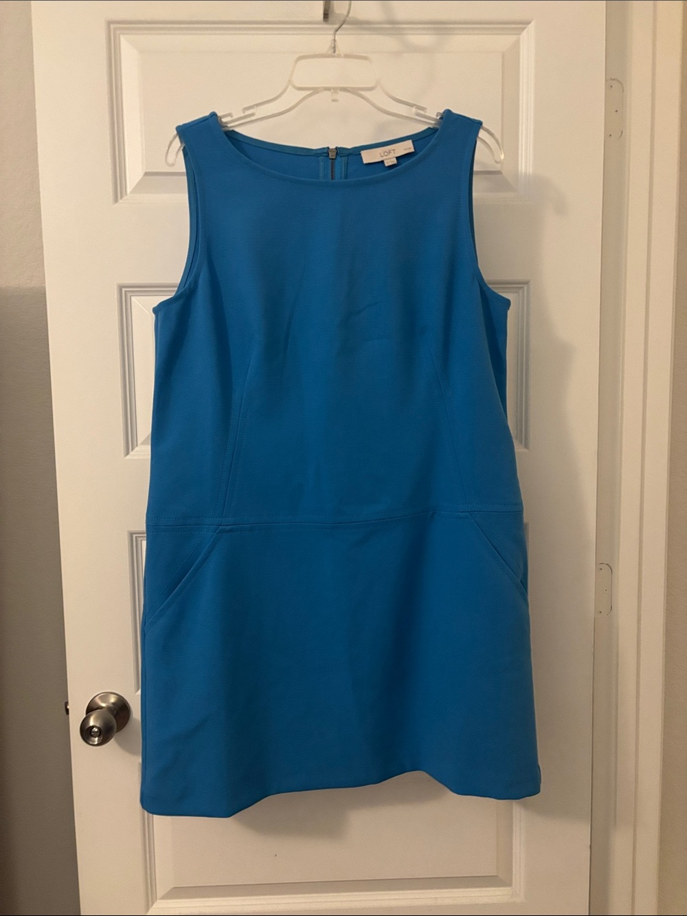 LOFT Sleeveless Mini Shift Dress in Turquoise Blue SZ 16P casual pockets summer